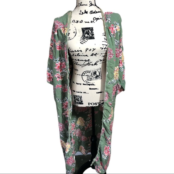 Angie Sweaters - Angie Green Floral Kimono